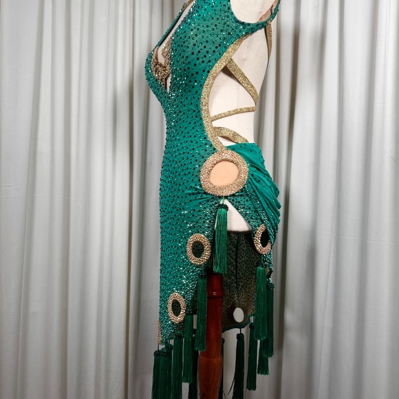 Latin Ballroom Green Dress - Picture 6 of 8